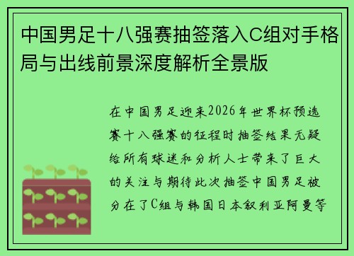 中国男足十八强赛抽签落入C组对手格局与出线前景深度解析全景版